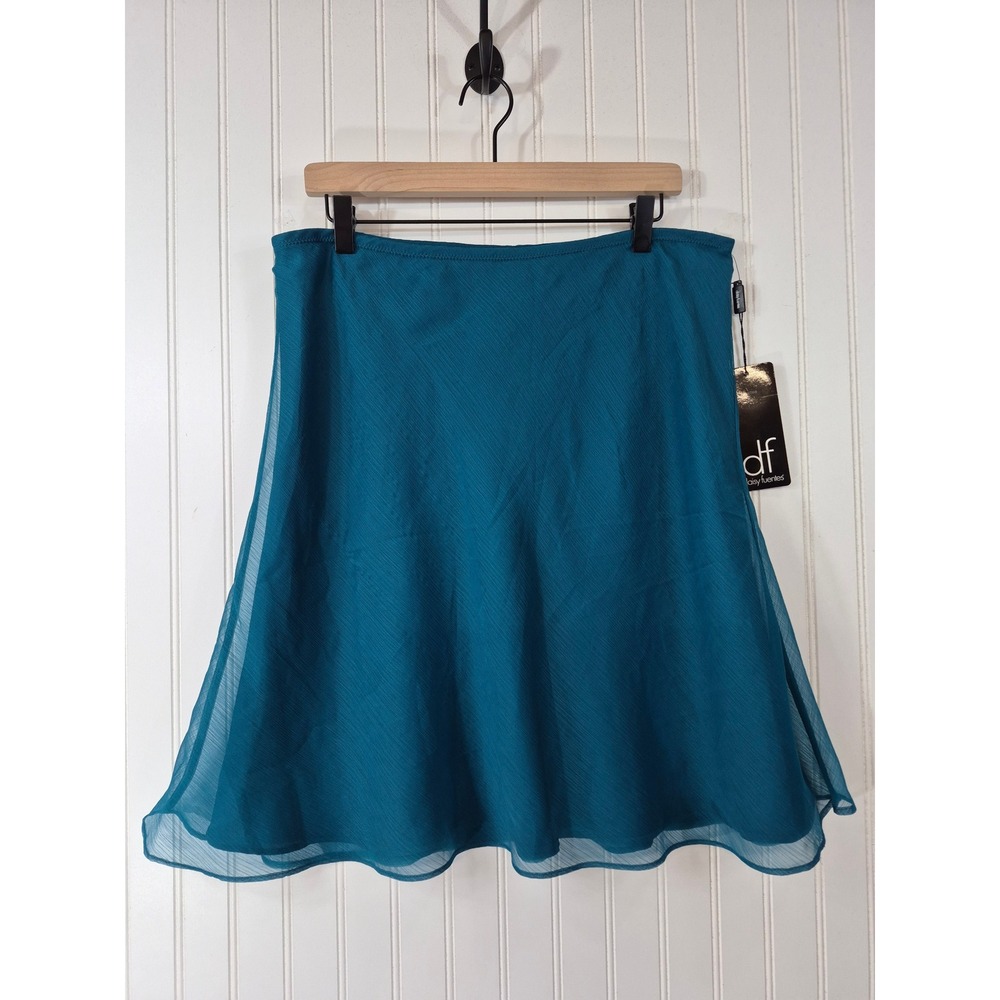 NWT Daisy Fuentes Peacock Teal Blue Chiffon A-Line Skirt 
Petite Large 36x22